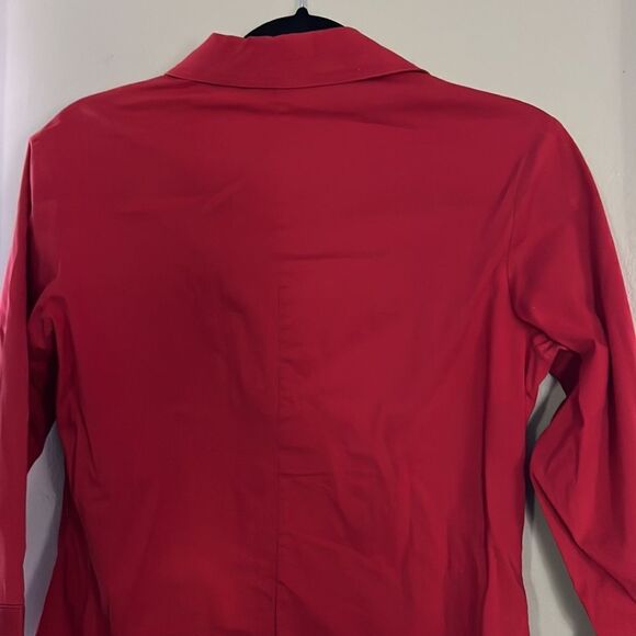Zara Basic Women's Red 3/4 Sleeves Button Up Ruffle Front Shirt Size Small - Picture 4 of 7